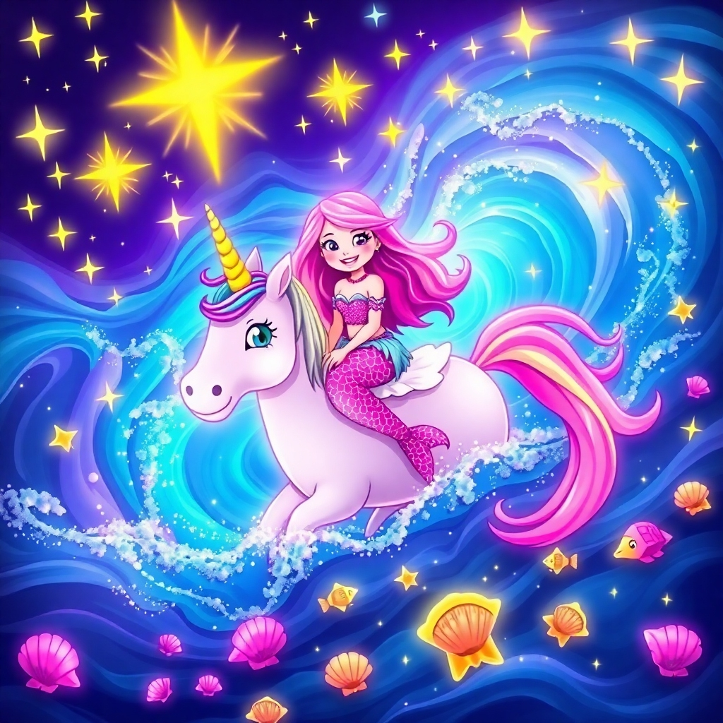 Mermaid Marina Rides the Cosmic Unicorn Wave