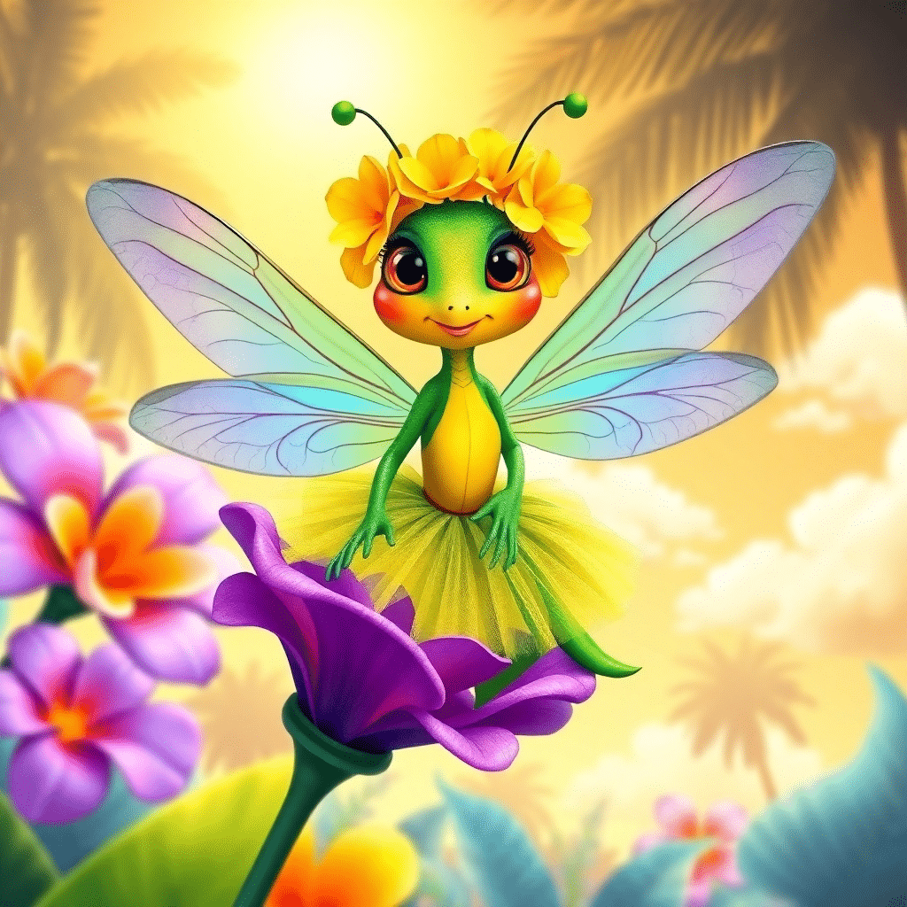 Whimsical Wonder Luna perches amidst Tropical Bloom