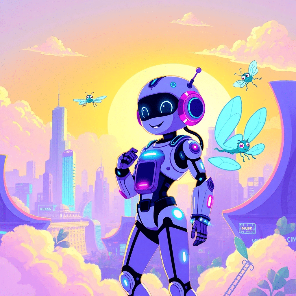 Luna Aurora, Whimsical Robot Explorer of Neon Skies