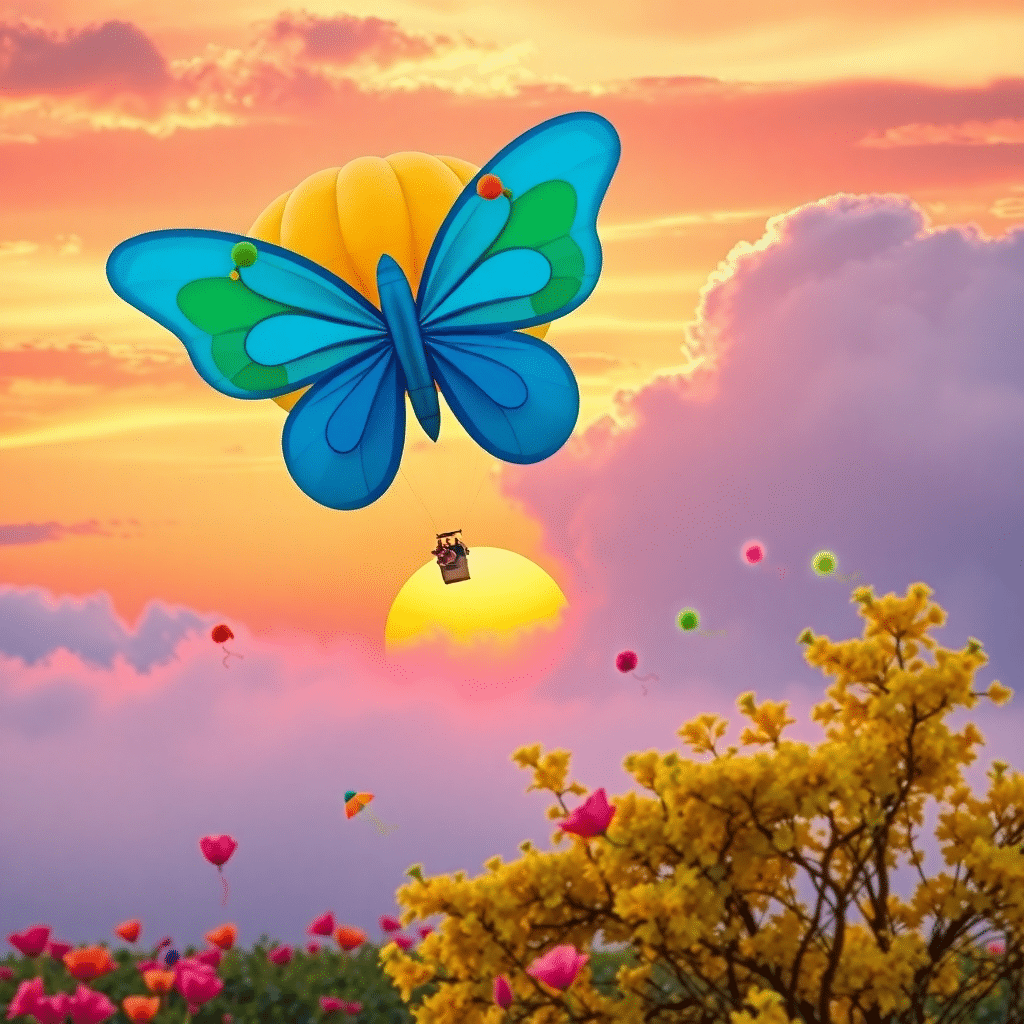 Whispers of Wonder: Azure Flutterbird’s Sunset Sojourn