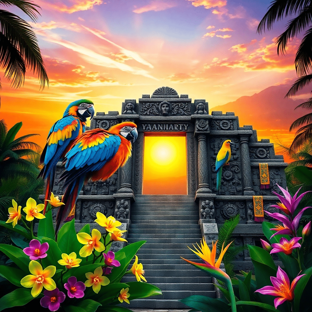 Temple of the Sacred Avian Guardians at Sunset
