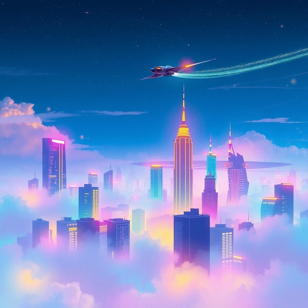 Neon Metropolis Aurora: Celestial Odysseyscape Voyager