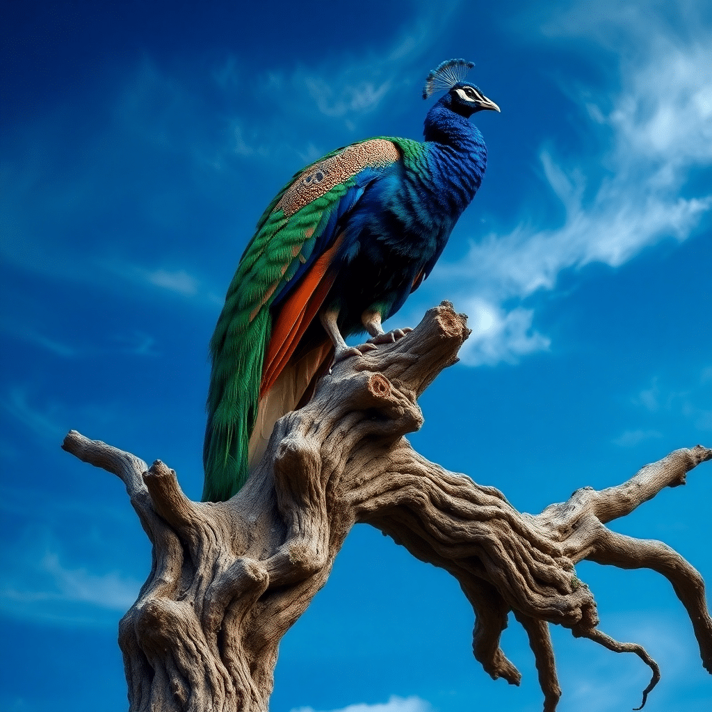 Majestic Peacock Perches on Ancient Relic