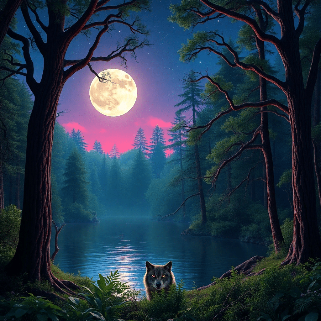 Moonlight’s Whispering Shadows: The Watchful Guardian of the Lake
