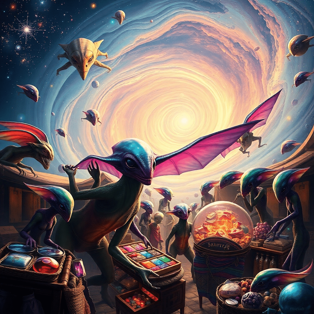 Cosmic Bazaar of Elyria’s Celestial Merchants