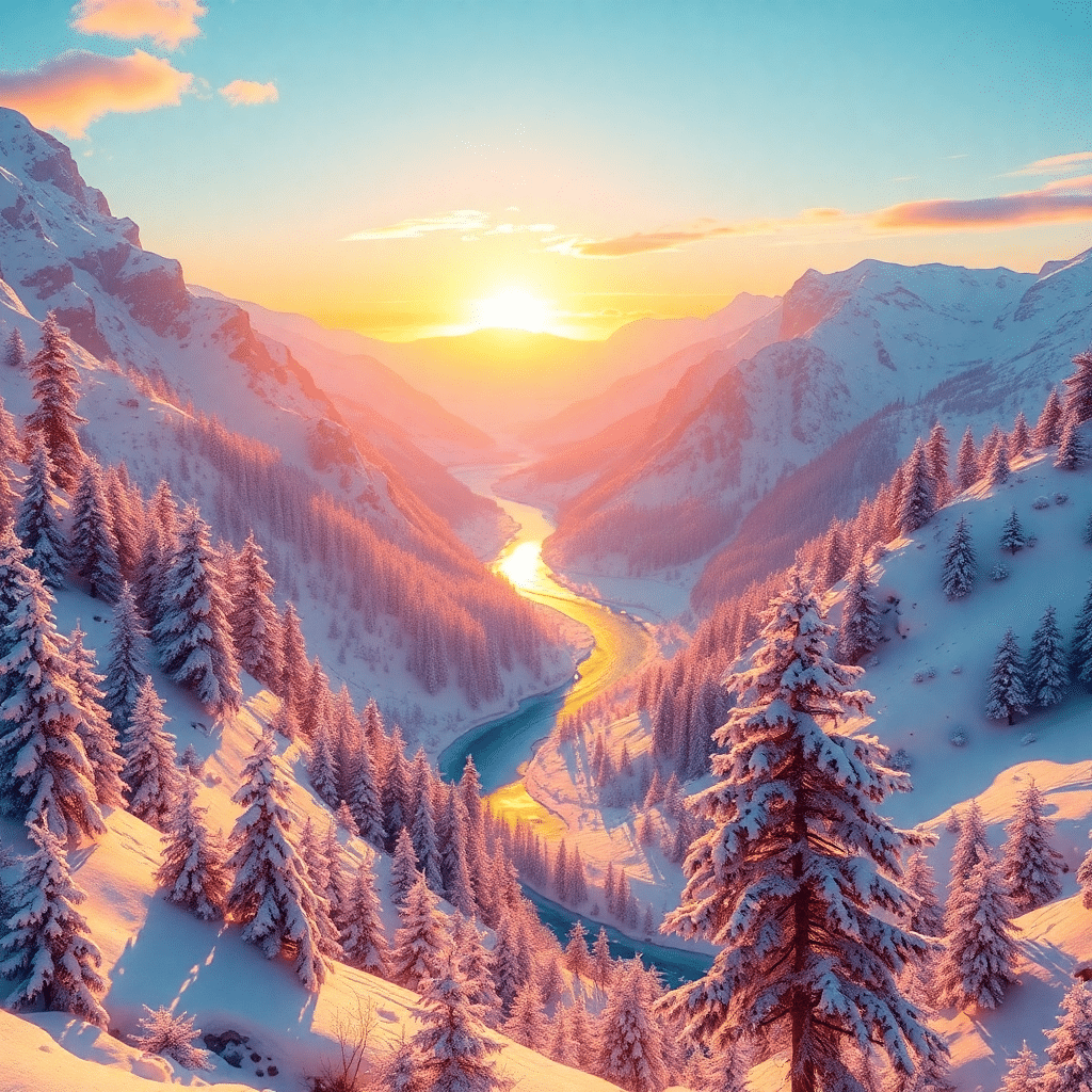 Frostfire Summit Dawn: Winter’s Frozen Majesty Awakens