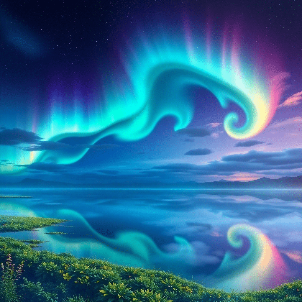 Celestial Serenity: Whispering Waves of Iridescent Dawn
