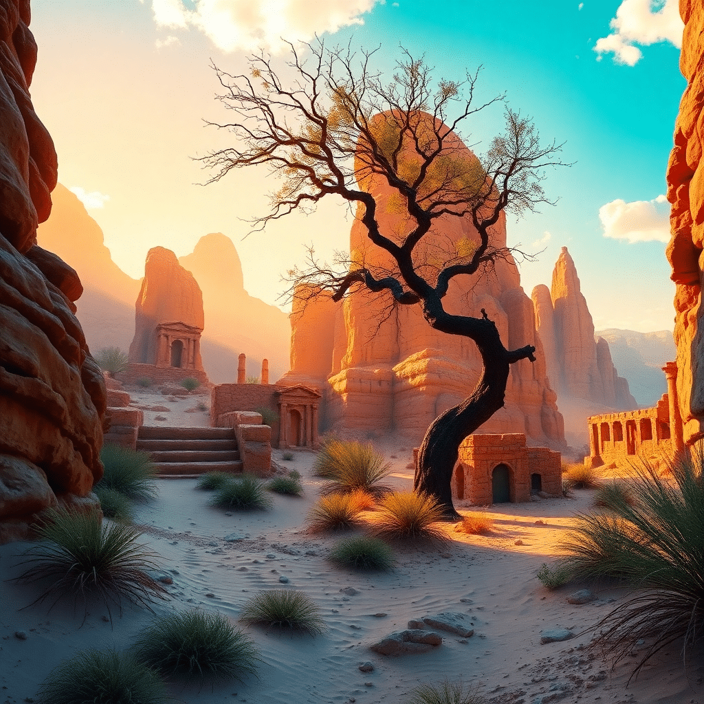 Desert Odyssey:Aged Ruins of Majestic Sandstone Canyon