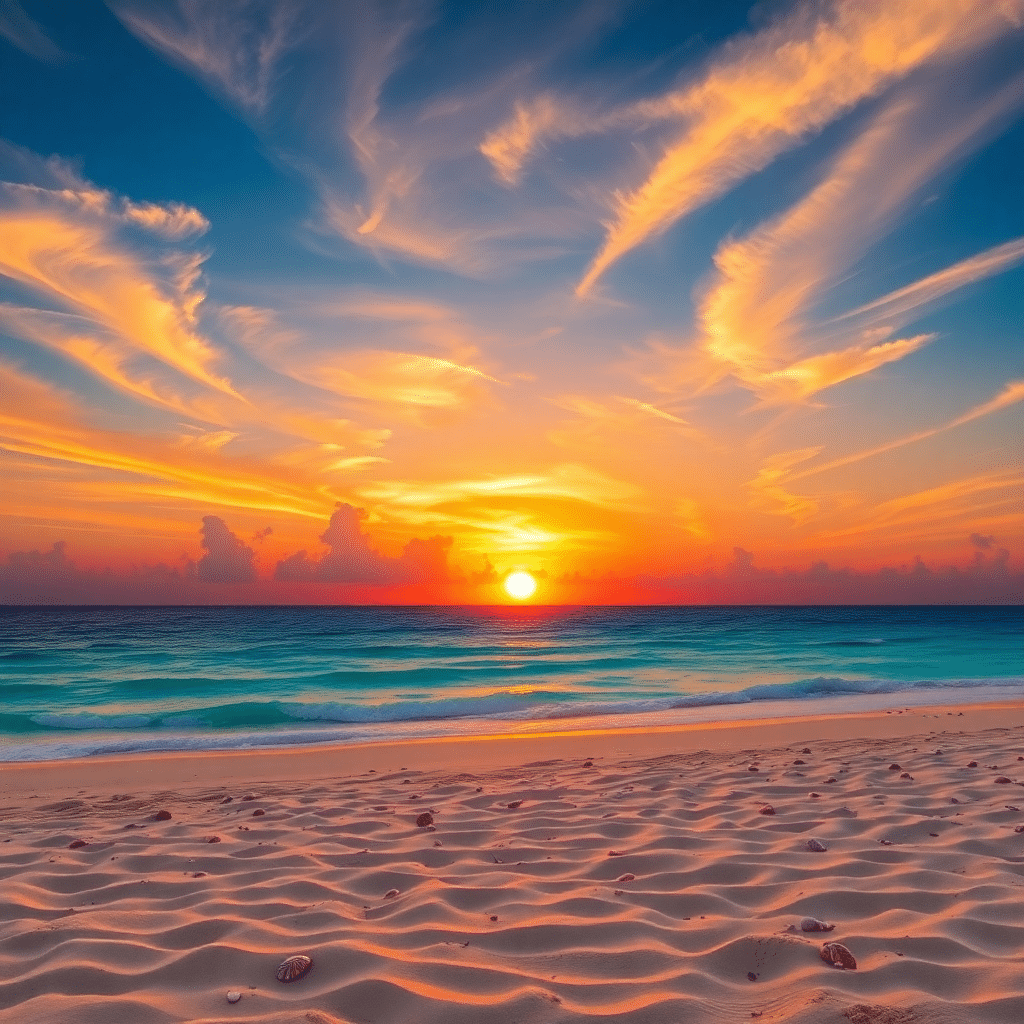 Sandy Serenity: Embers of Tranquility on Turquoise Horizon