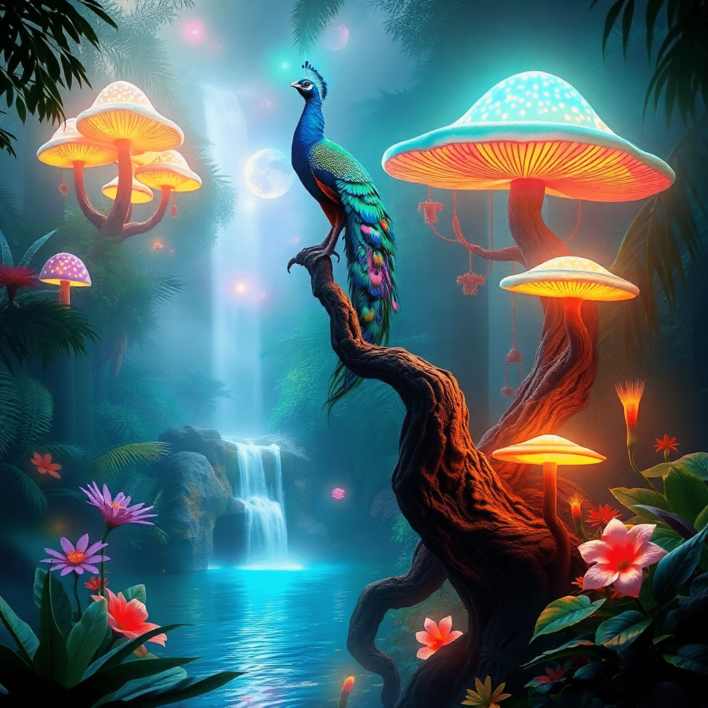 “Whispers from the Luminous Peacock’s Shimmering Realm”