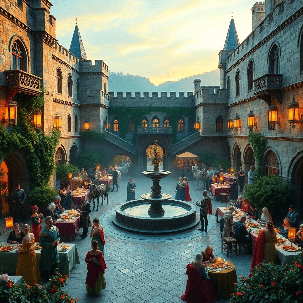Medieval Splendor at Sunset: Castle of Evergreen Dreams