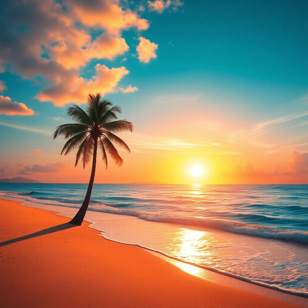 Tropical Paradise Awakens: Sunset Serenity’s Golden Hour
