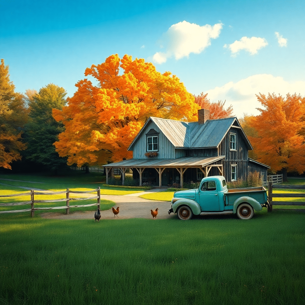 Sunny Haven Farm with Vibrant Autumn Charms