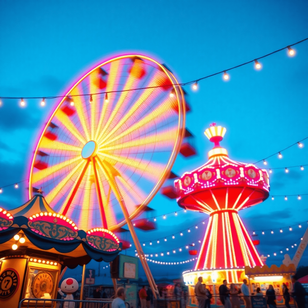 Whimsy Wheel: Twinkling Twilight Fairground Fantasy Scene