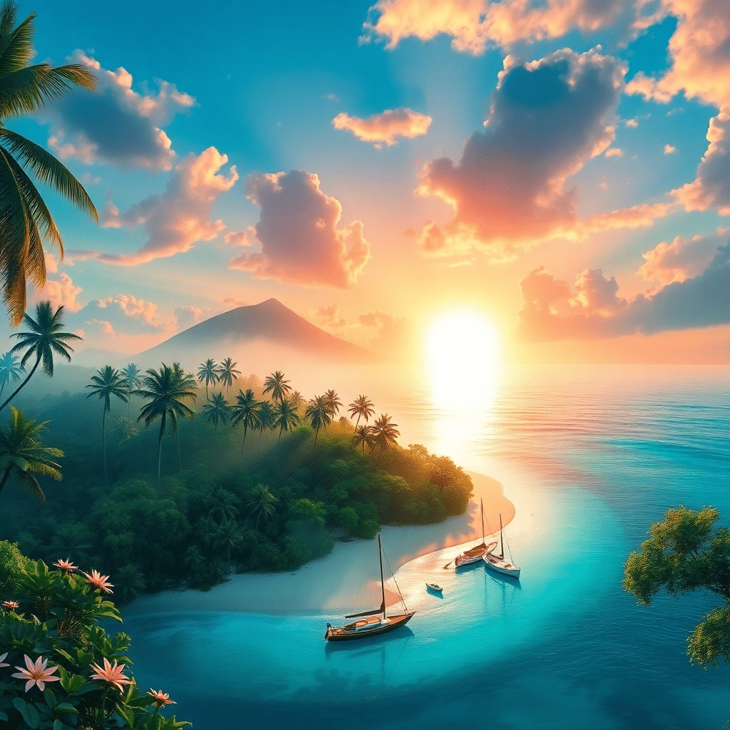 Island Awakening: Emerald Oasis at Dawn’s First Whisper