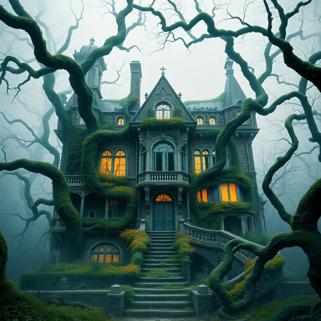 Crimson Twilight: Whispers from the Abandoned Manor Walls