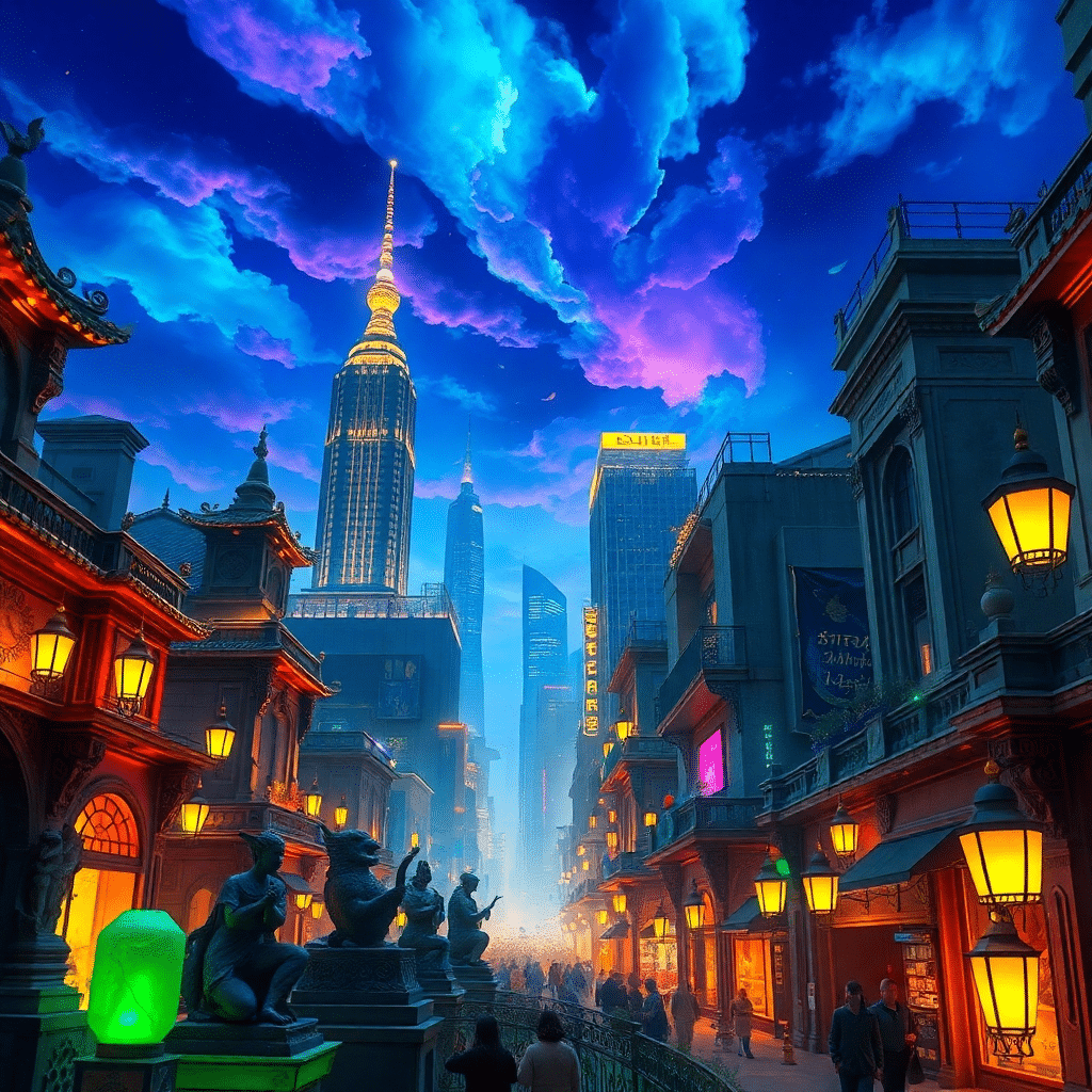 Whispers of Arcane Metropolis Under Lavender Skies