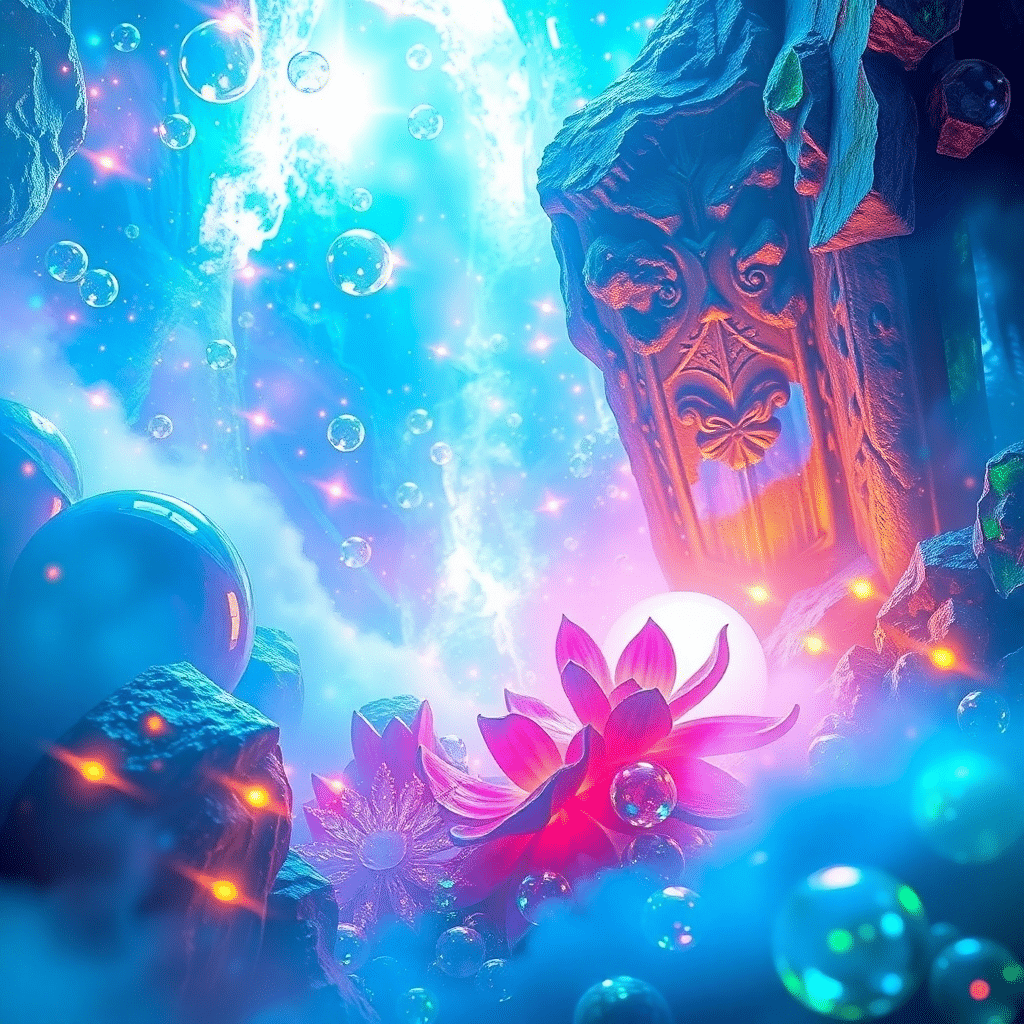 Mystical Bloom of Iridia in Emerald Reflections