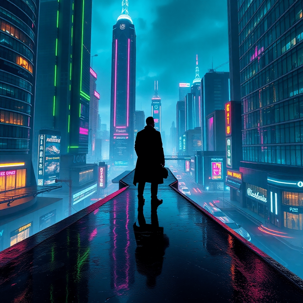 Midnight Metropolis: Neon Oasis of Urban Isolation