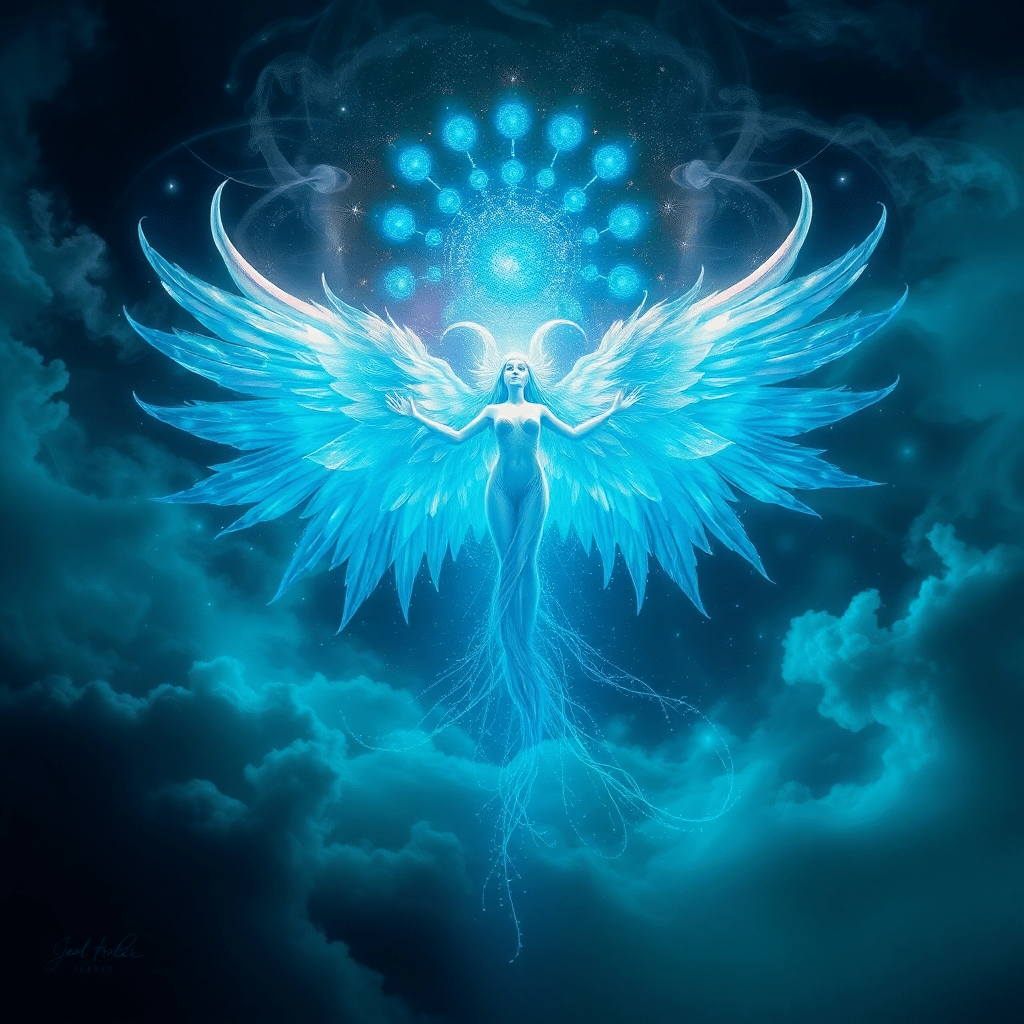 “Stardust Seraphim’s Celestial Radiance Beneath Midnight Skies”