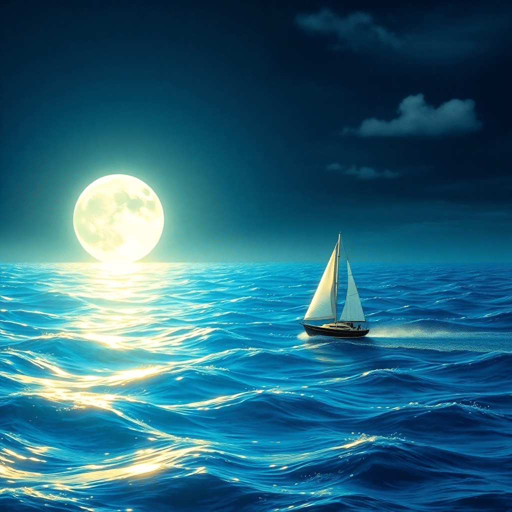 Moonlit Odyssey of Serenity on Azure Waves