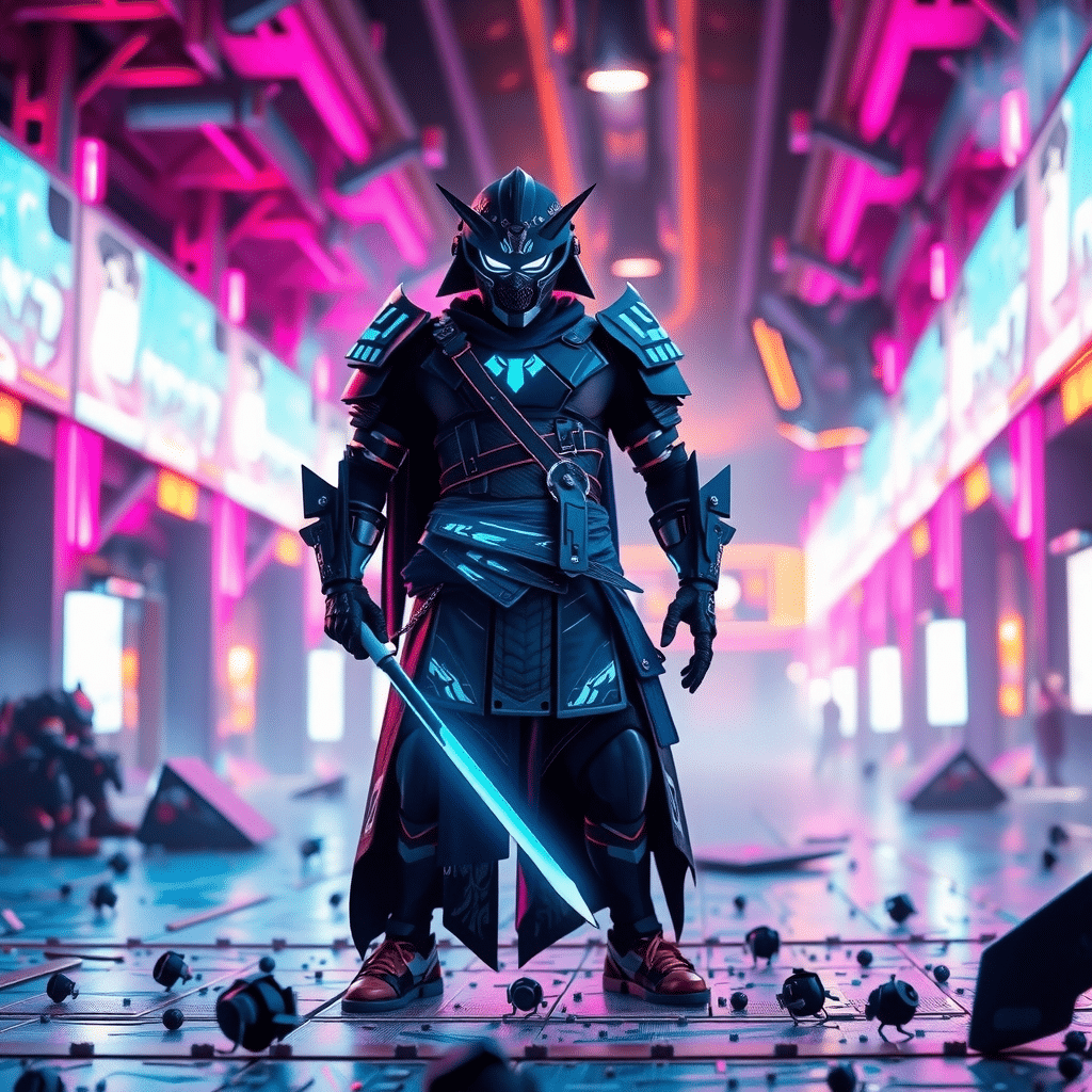Neon Eclipse: Kaito, Cyber Samurai of the Digital Depths
