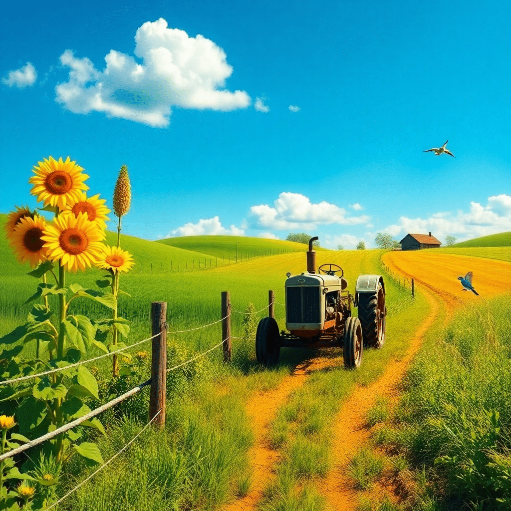 Farmer’s Delight: Sunny Afternoon on Rolling Hills