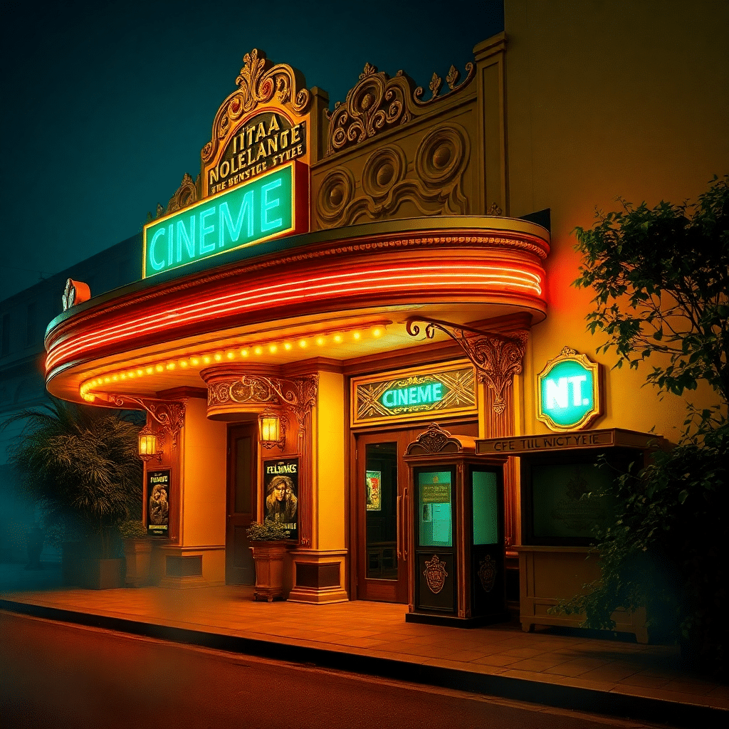 Vintage Cinema Dreamscape: Golden Glow of Yesteryear