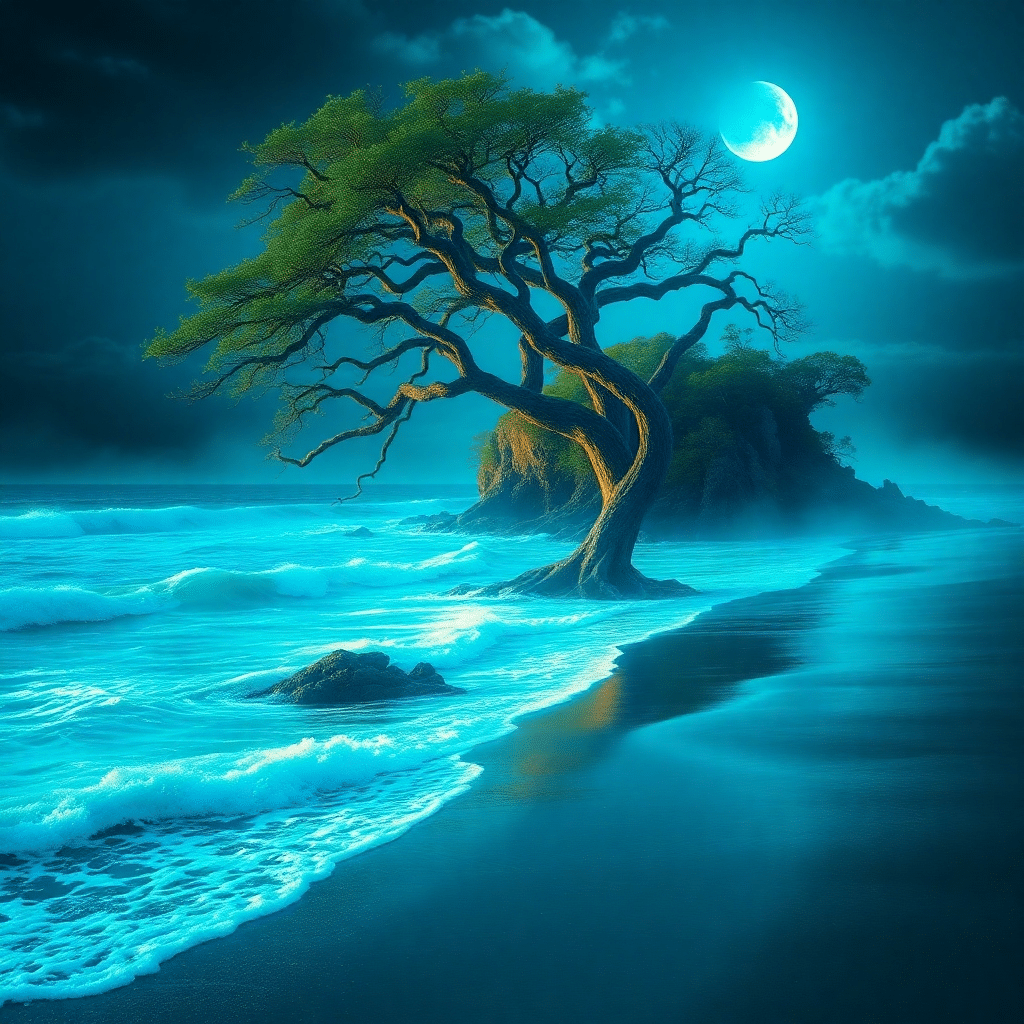 Moonlit Oasis of Avalon Emerges from the Sea