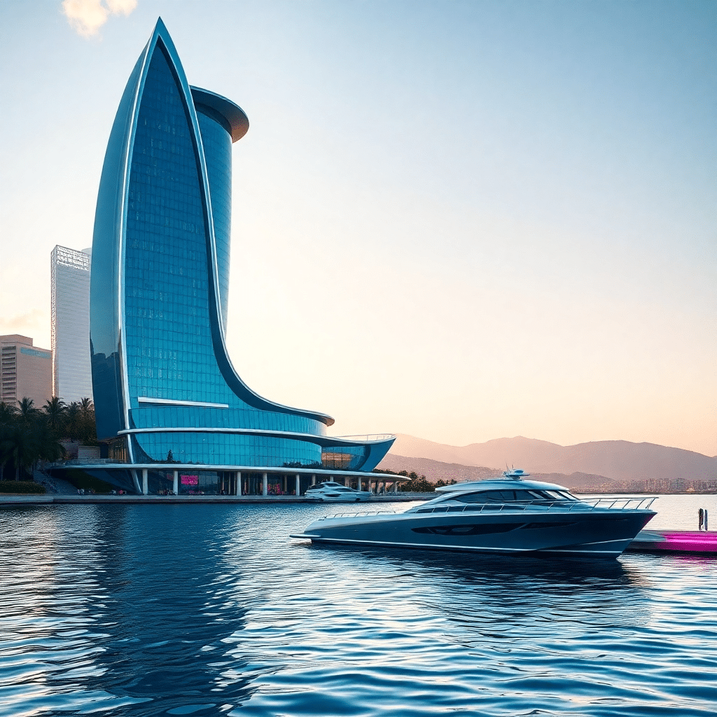 Waterfront Metropolis: Azure Dawn on Riviera Oasis