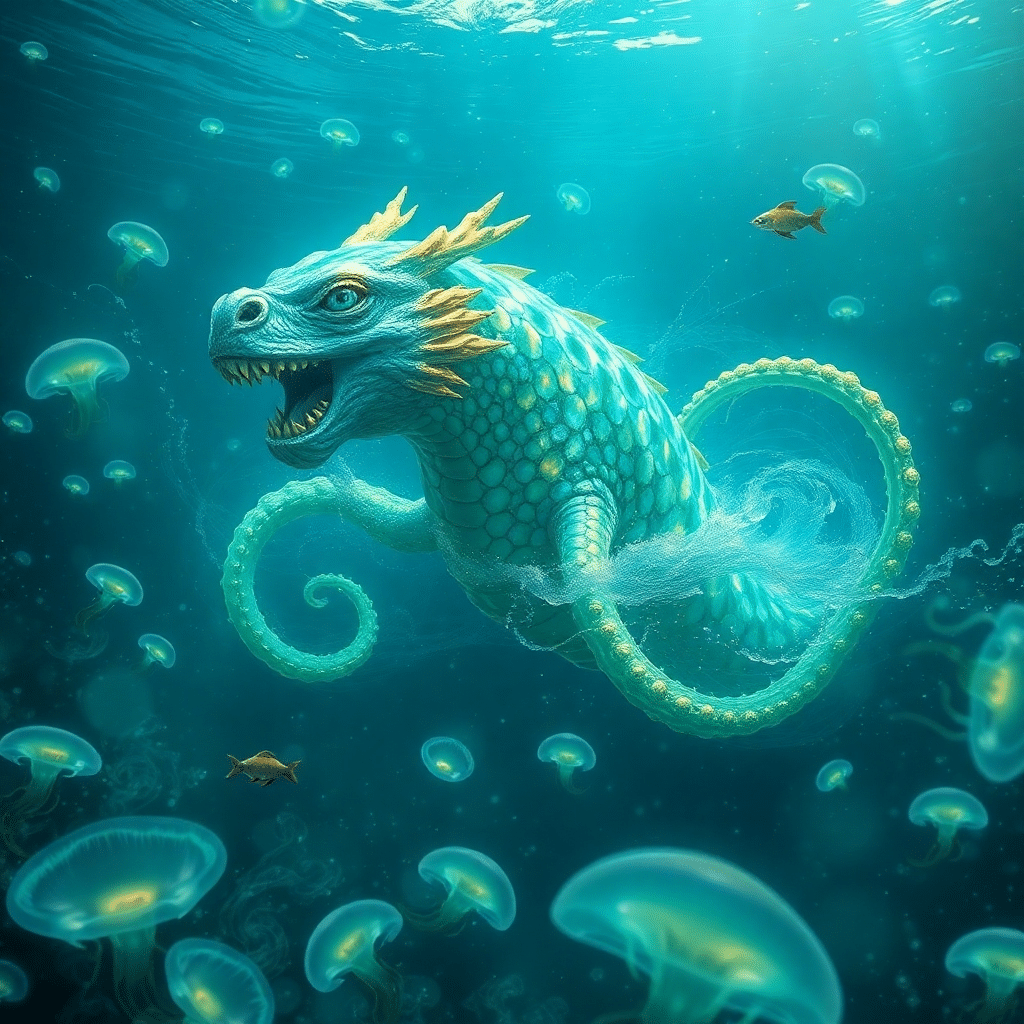 “Whispers of Opalyn, the Celestial Leviathan’s Awakening”

(Note: I’ve given the leviathan-like creature the name Opalyn, as it seems to be infused with the essence of precious opals)