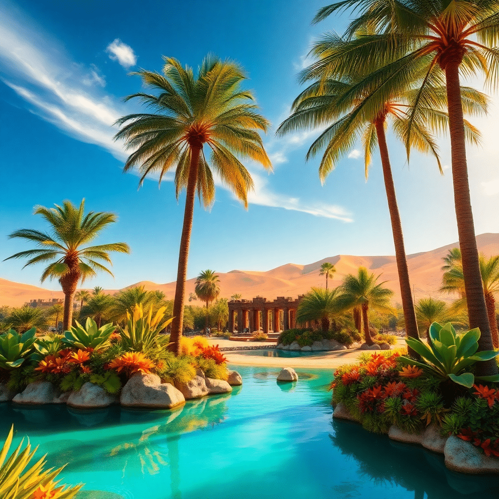 Turquoise Oasis of Serenity, Ancient Ruins by Elara’s Spring