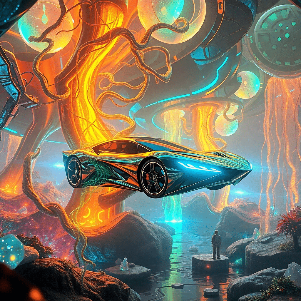 “Luminous Metropolis: Synthia’s Electric Oasis”