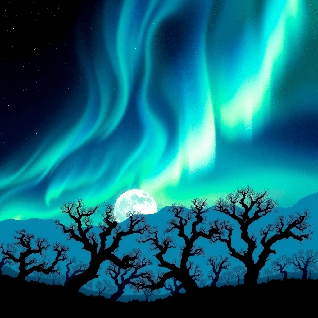 Aurora Serenata: Dancing Lights of the Lunar Forest