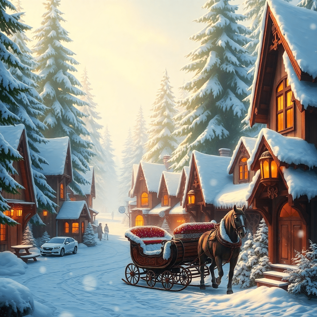 Snowy Haven: Morning Magic in Evergreen Village