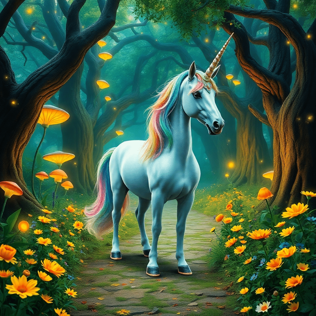 Luminous Unicorn of the Vibrant Forest Realm