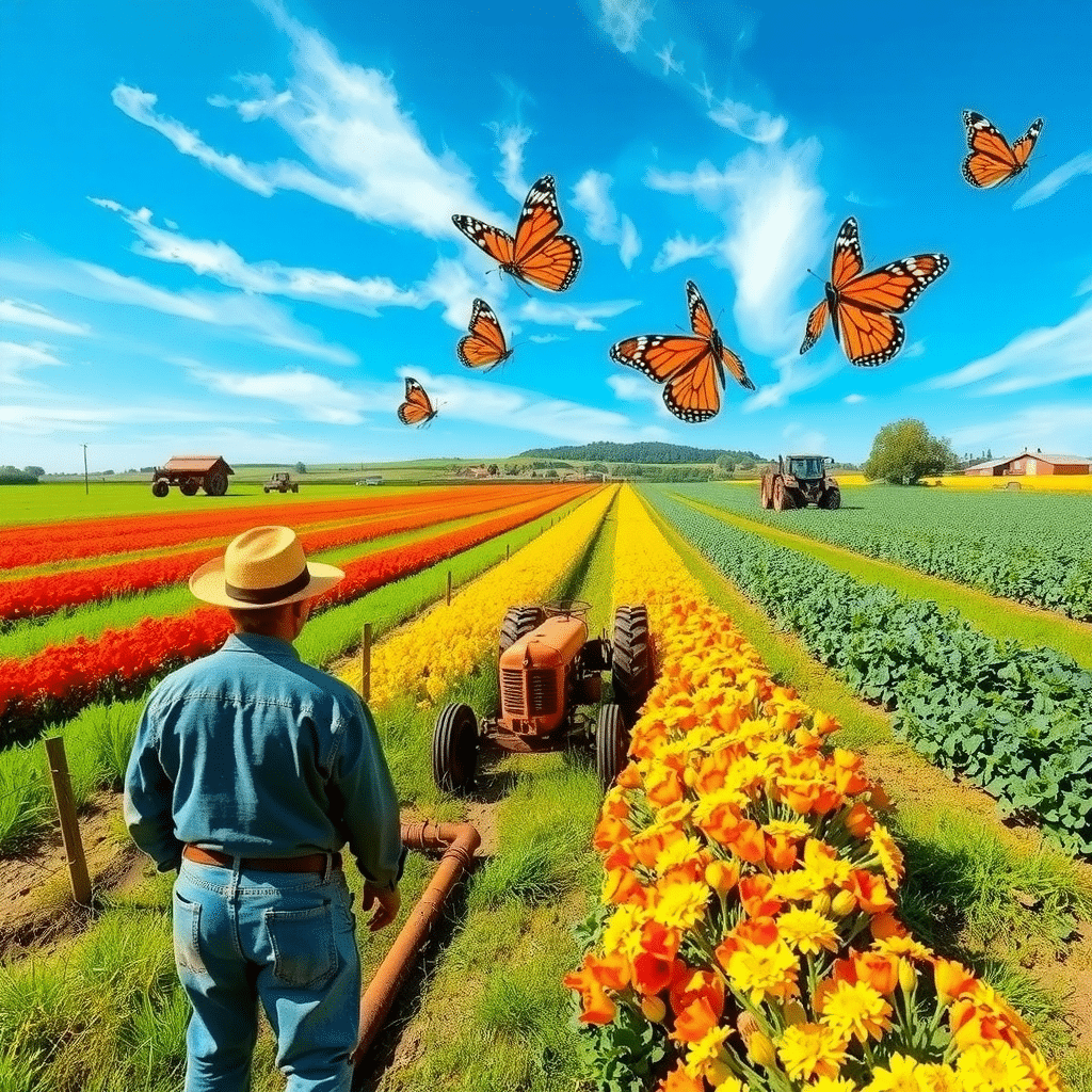 Harvest Joy: A Lively Farm on a Sunny Afternoon