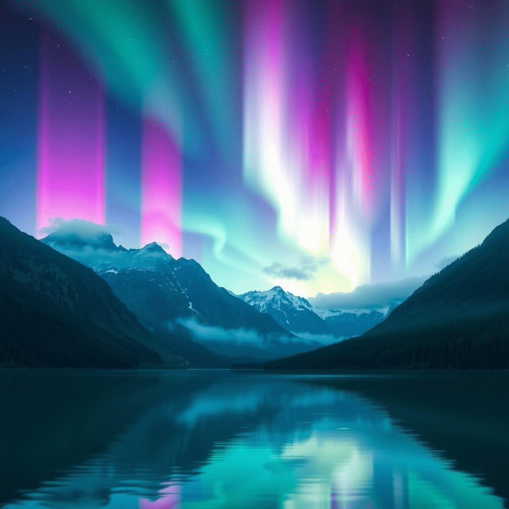 Midnight Aurora Serenade at Lake Calantha’s Shores