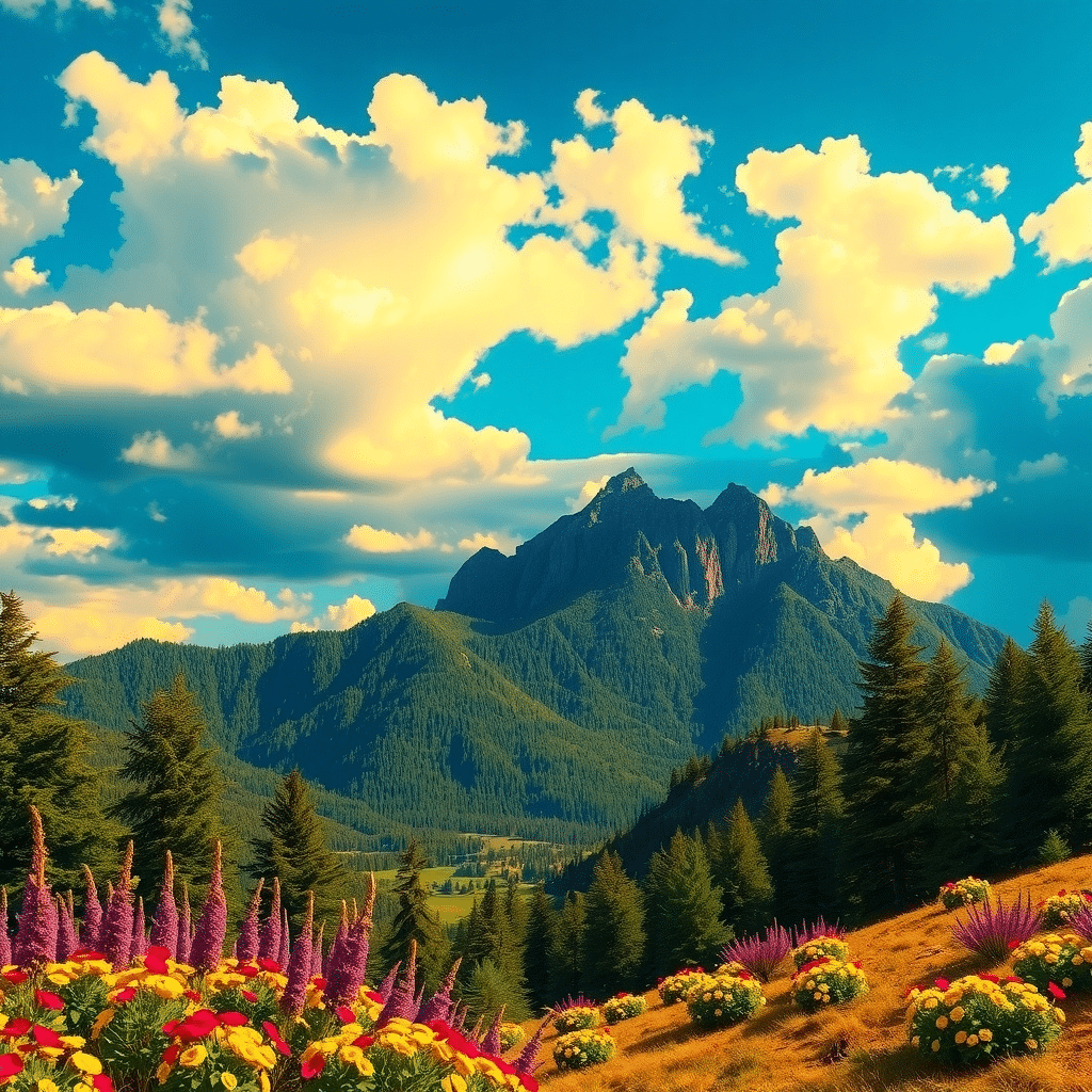 Turquoise Tapestry: Majestic Mountainscape of Vibrant Wonder