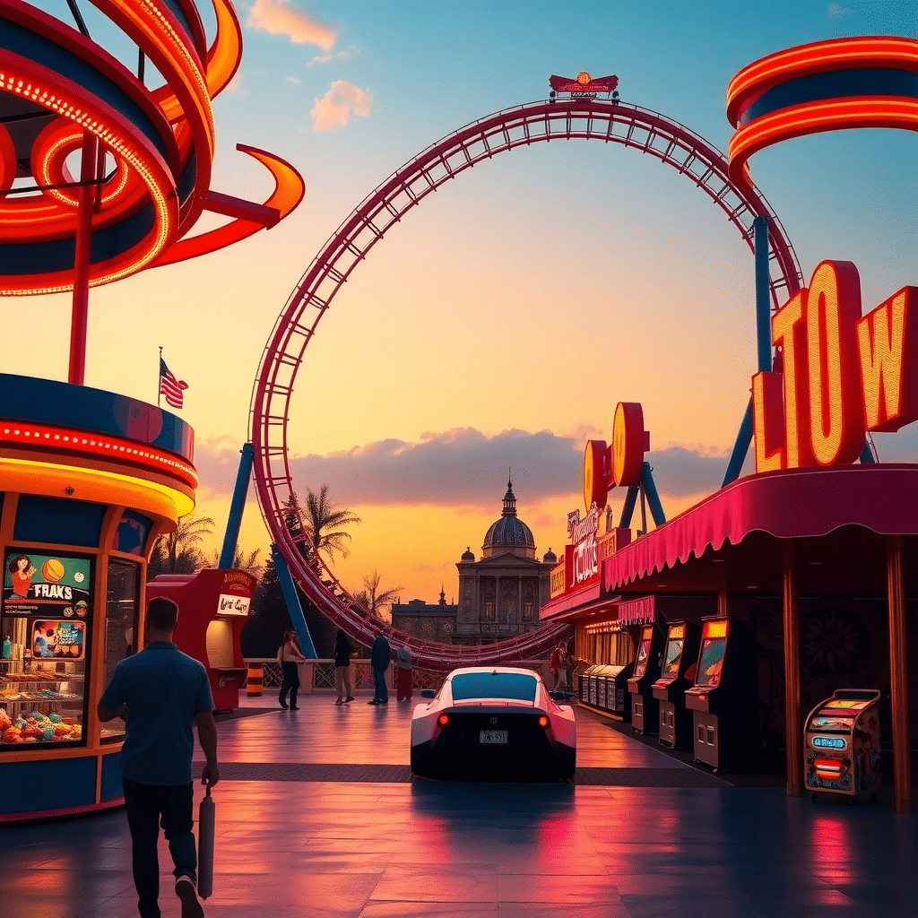 Sunset Sin City Spectacle: Chrome Rollercoaster Revival