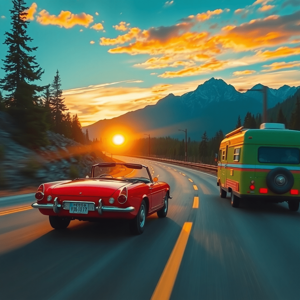 Freedom’s Edge: Sunset Sprint on Winding Highway