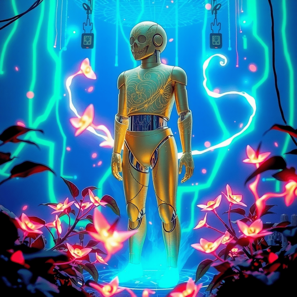Cybernetic Warden of the Bioluminescent Dreamrealm