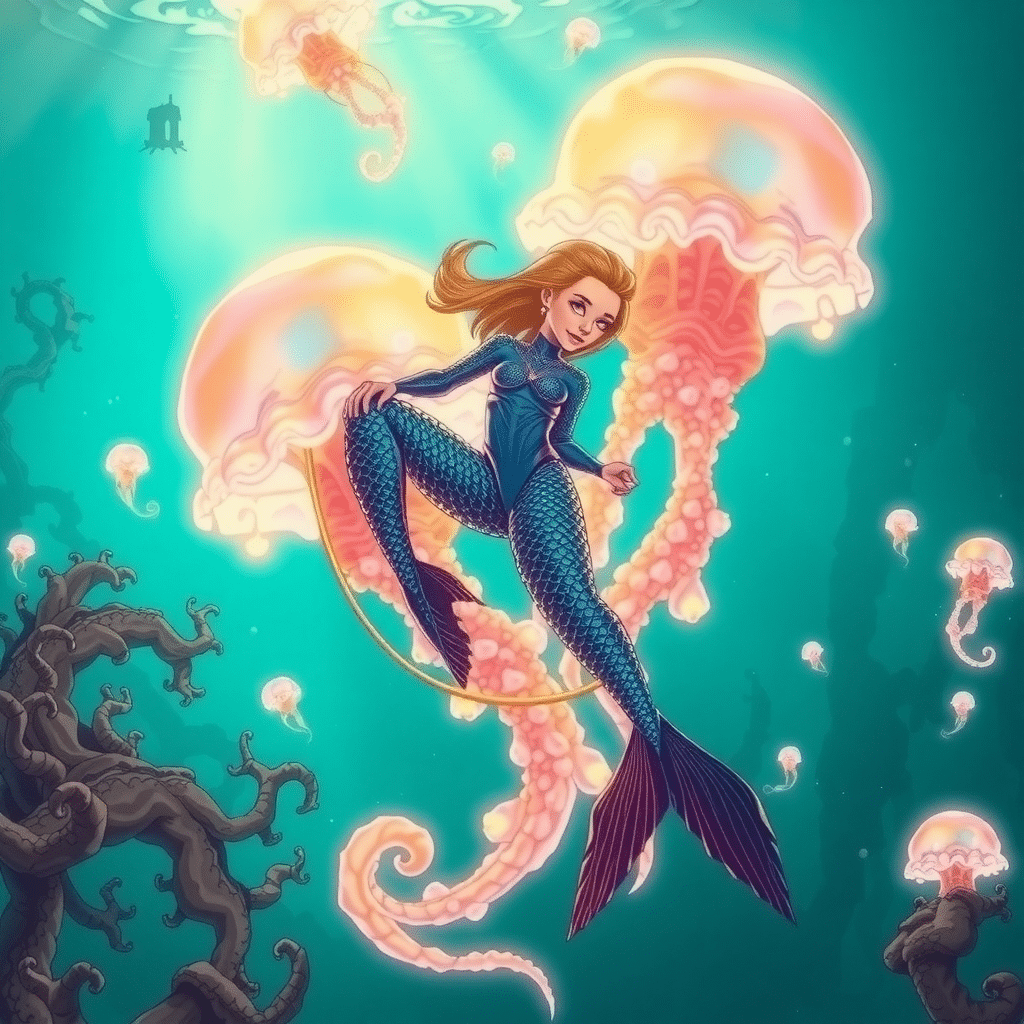 Luminous Mermaid Ariana Soars Through Celestial Abyss
