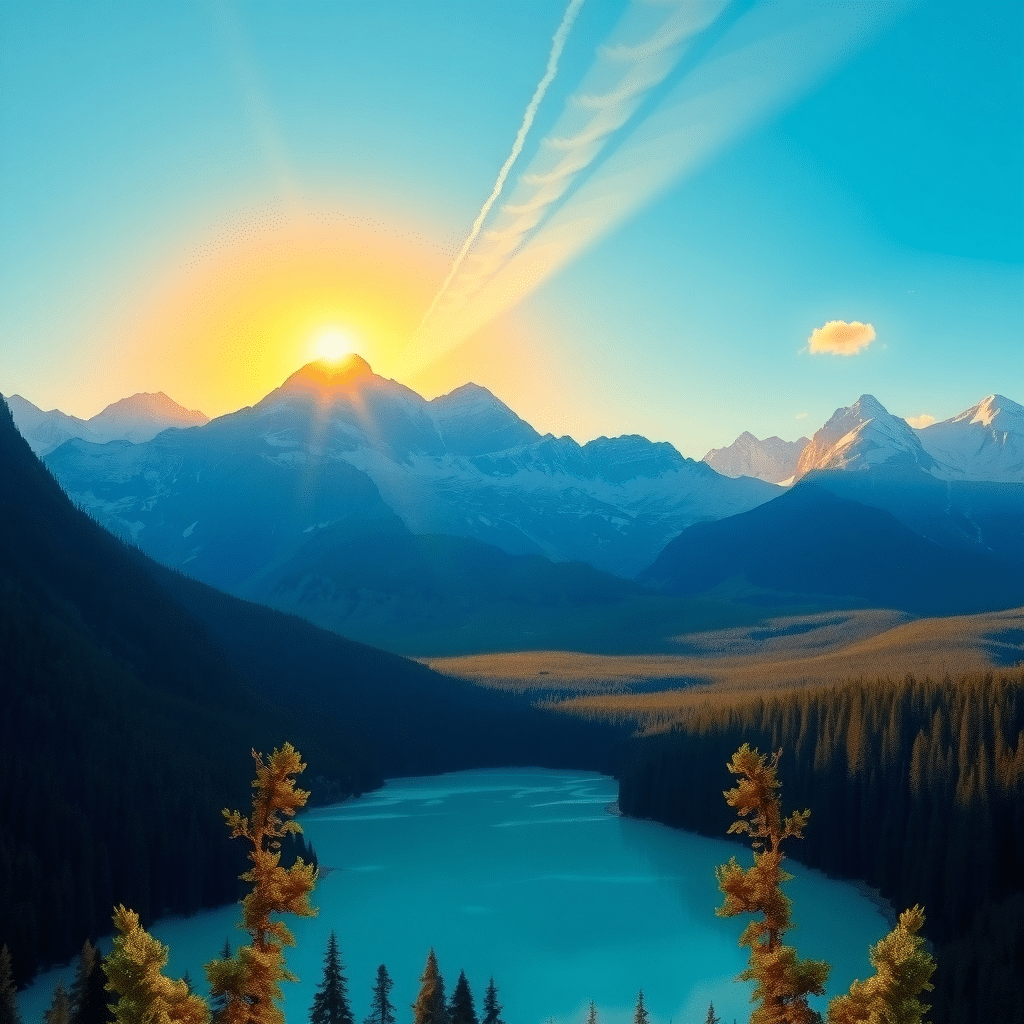 Dawn’s Awakened Majesty: Eternal Peaks and Turquoise Valleys