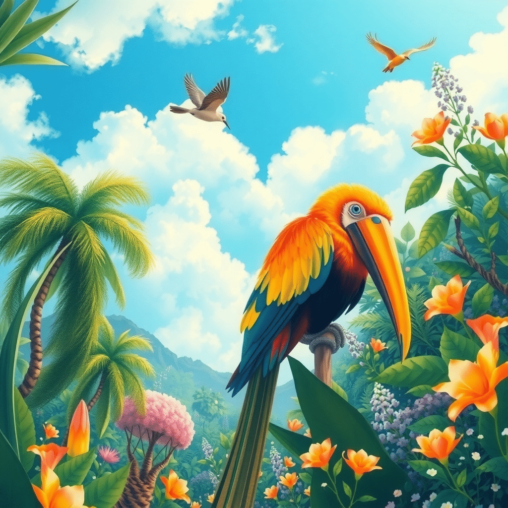 Vibrant Oasis: Whispering Winds Among Luminous Blooms
